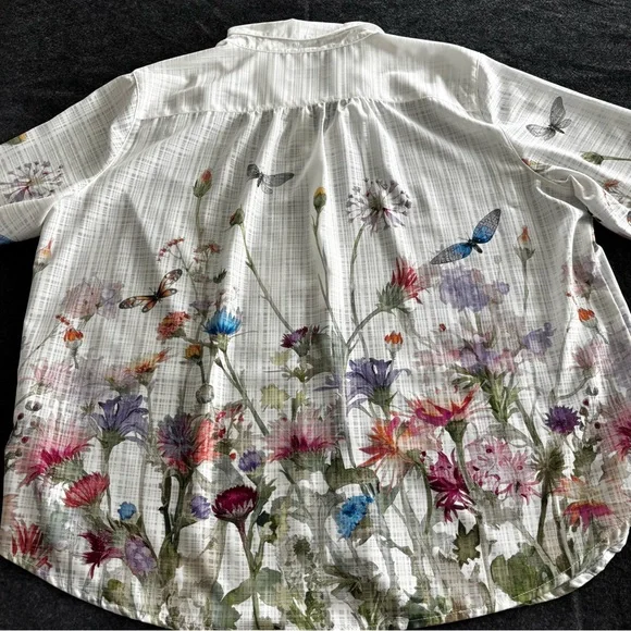 Alfred Dunner Garden Party Floral Watercolor Button Front White Blouse XL NWOT - Picture 13 of 13